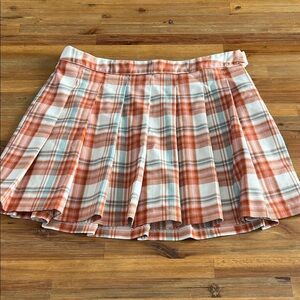 Cat & Jack Orange and White Plaid Pleated Skater Skirt Size XL 14
